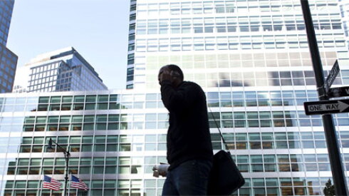 En face du siège de Goldman Sachs à New York. Photo: Ramin Talaie/Bloomberg