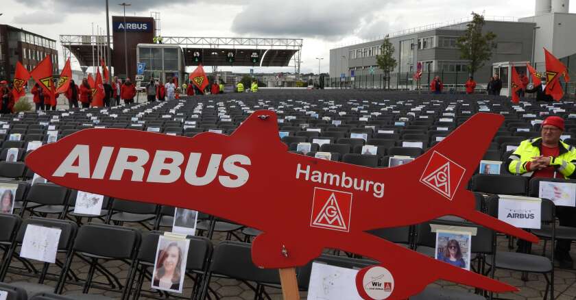 Airbus planned job cuts protest, Finkenwerder, Hamburg, Germany - 08 Jul 2020