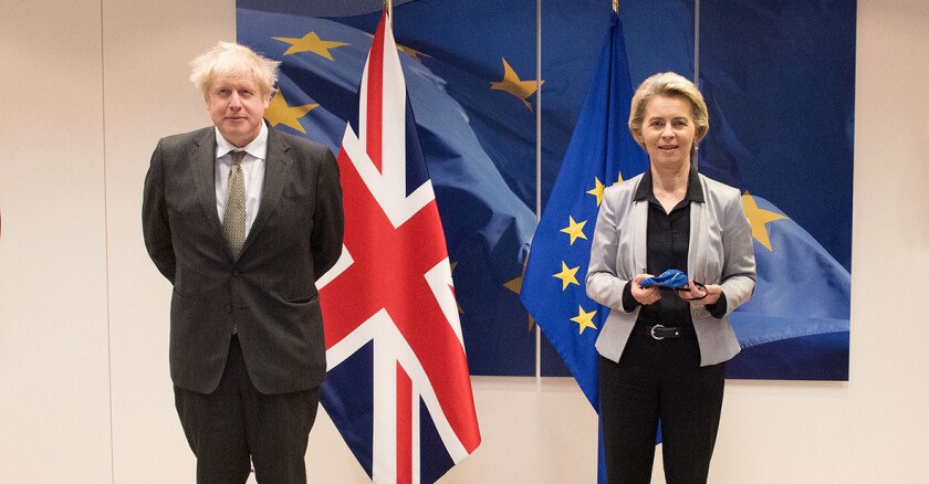 brexit drapeaux du Royaume-Uni et de l’Europe Londres Bruxelles Boris Johnson Ursula von der Leyen
