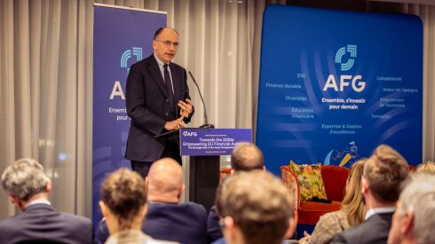 Enrico Letta, président Institut Jacques Delors, à la conférence de l'AFG à Bruxelles 1er février 2024