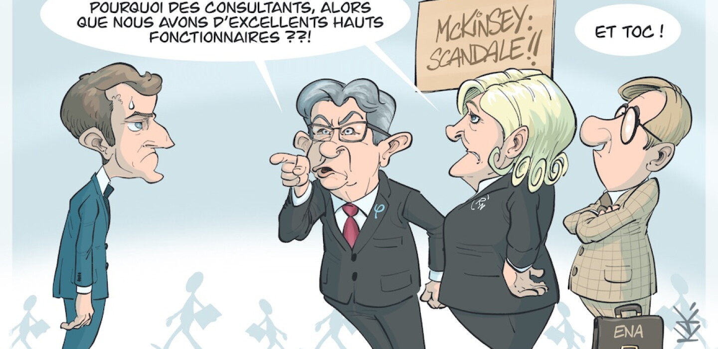 dessin / McKinsey : le camp Macron embarrassé - l'Opinion