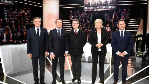 Les cinq principaux candidats  à l’élection présidentielle lors du débat  télévisé du 20 mars 2017. 