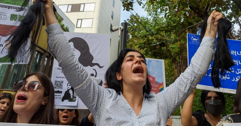 Iranians rally over the death of  Iranian Mahsa Amini in Seoul, South Korea - 28 Sept 2022